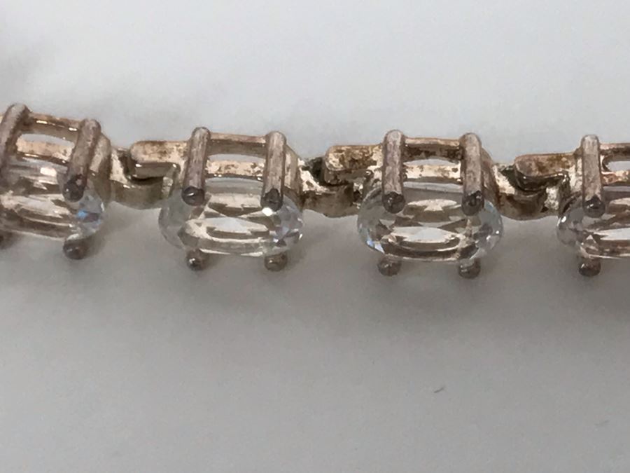 Sterling Silver Thai ALX White Topaz Oval Link Tennis Bracelet 18.5g [Photo 6]