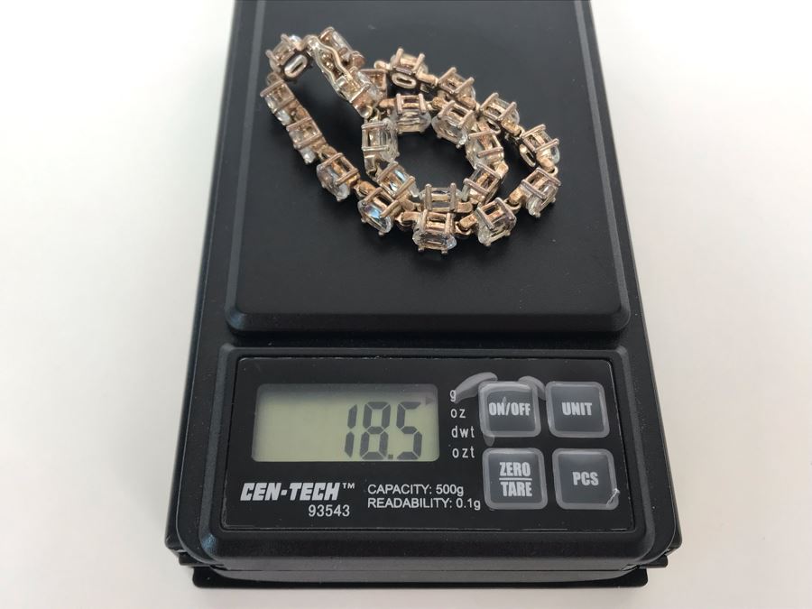 Sterling Silver Thai ALX White Topaz Oval Link Tennis Bracelet 18.5g [Photo 12]