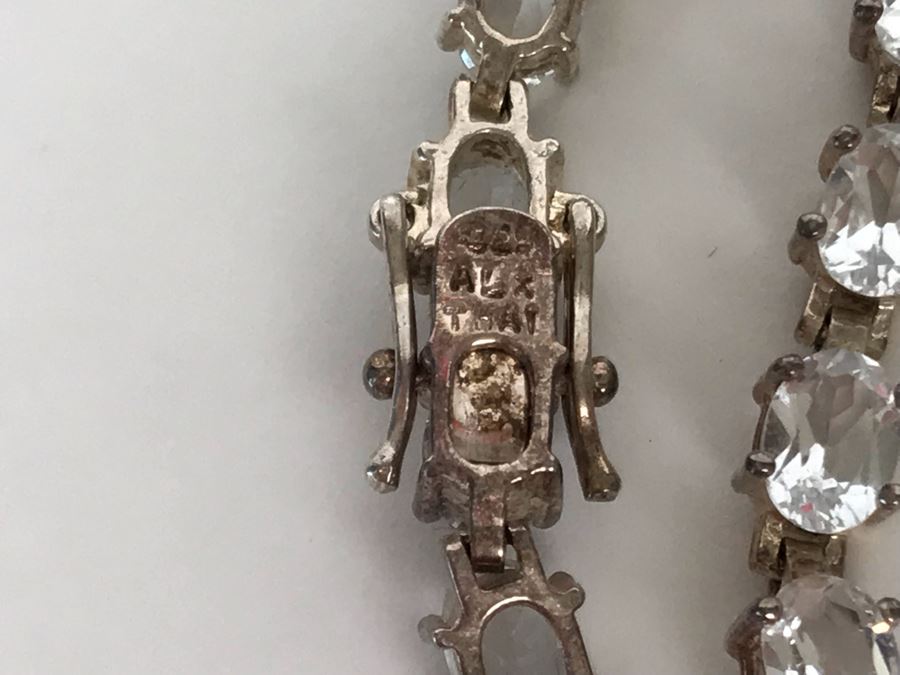 Sterling Silver Thai ALX White Topaz Oval Link Tennis Bracelet 18.5g [Photo 9]