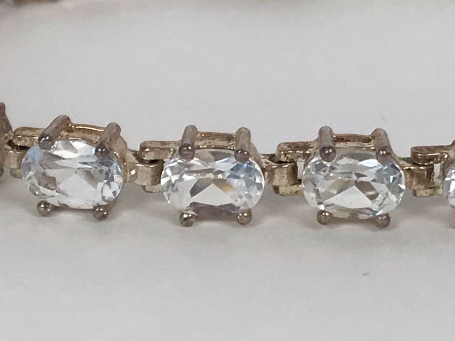 Sterling Silver Thai ALX White Topaz Oval Link Tennis Bracelet 18.5g [Photo 5]