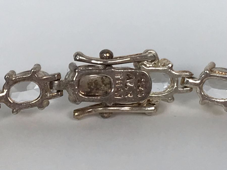 Sterling Silver Thai ALX White Topaz Oval Link Tennis Bracelet 18.5g [Photo 7]