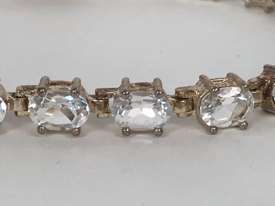 Sterling Silver Thai ALX White Topaz Oval Link Tennis Bracelet 18.5g [Photo 4]