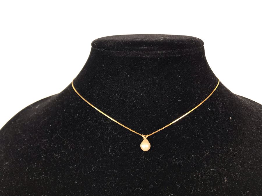 14K Gold Necklace With Pearl Pendant 1.7g [Photo 2]