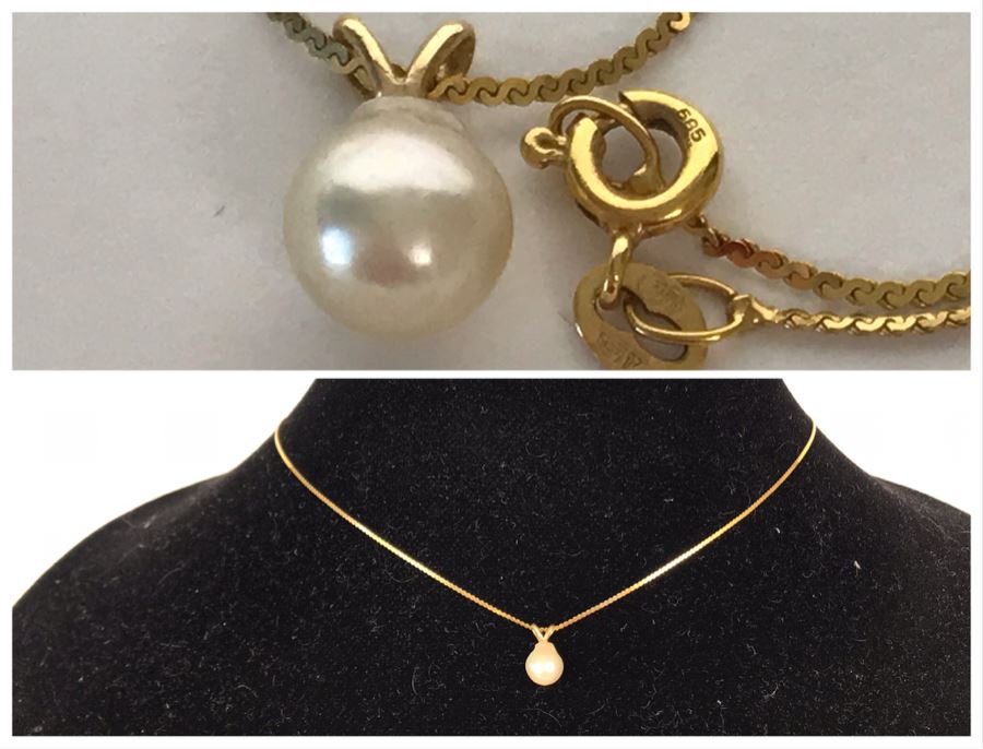 14K Gold Necklace With Pearl Pendant 1.7g