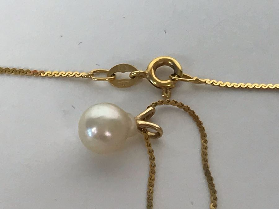 14K Gold Necklace With Pearl Pendant 1.7g [Photo 10]