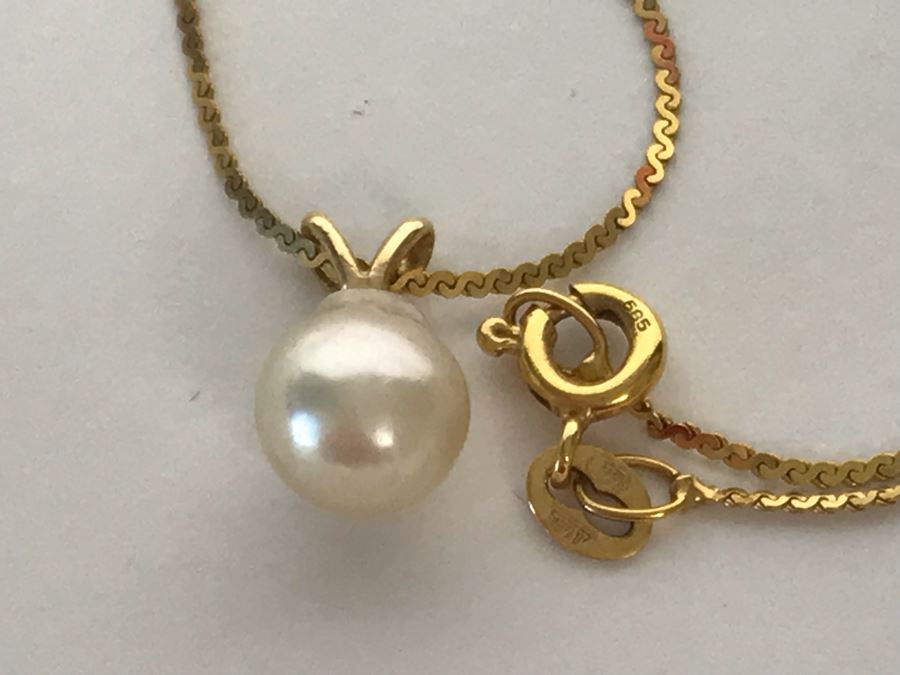 14K Gold Necklace With Pearl Pendant 1.7g