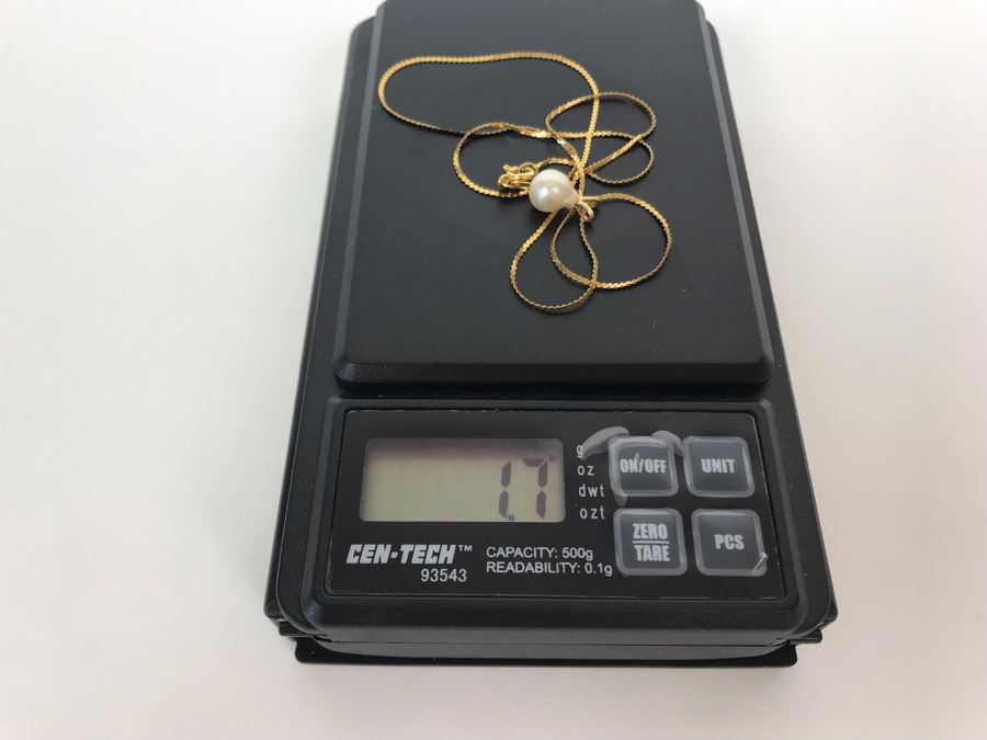 14K Gold Necklace With Pearl Pendant 1.7g [Photo 11]