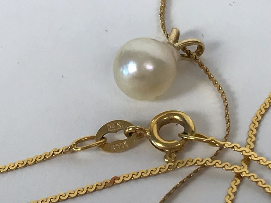 14K Gold Necklace With Pearl Pendant 1.7g [Photo 9]