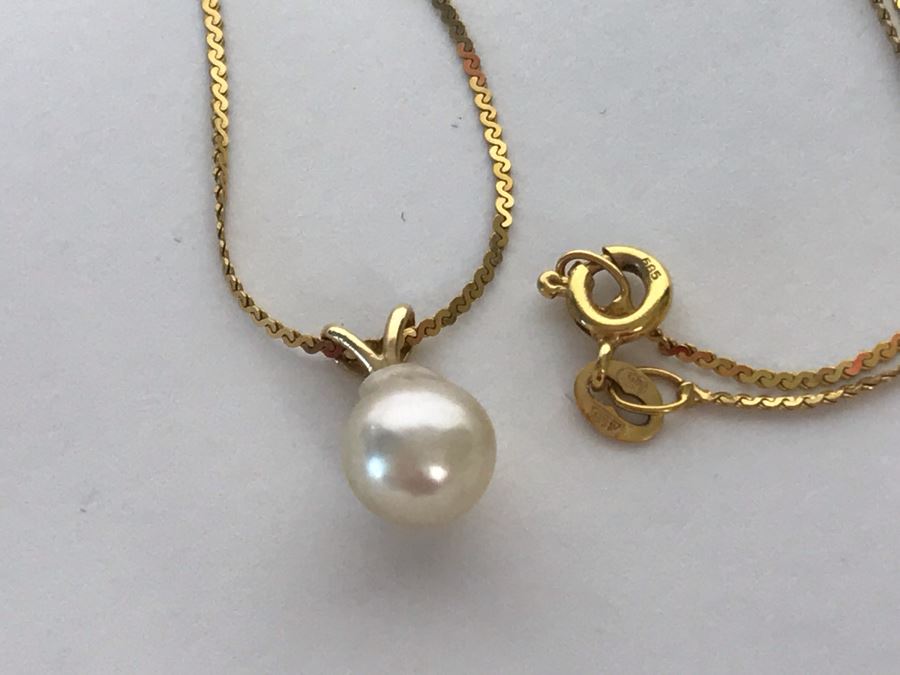 14K Gold Necklace With Pearl Pendant 1.7g [Photo 7]