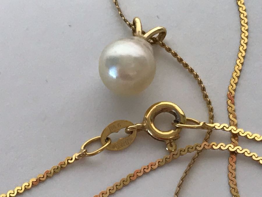 14K Gold Necklace With Pearl Pendant 1.7g [Photo 8]