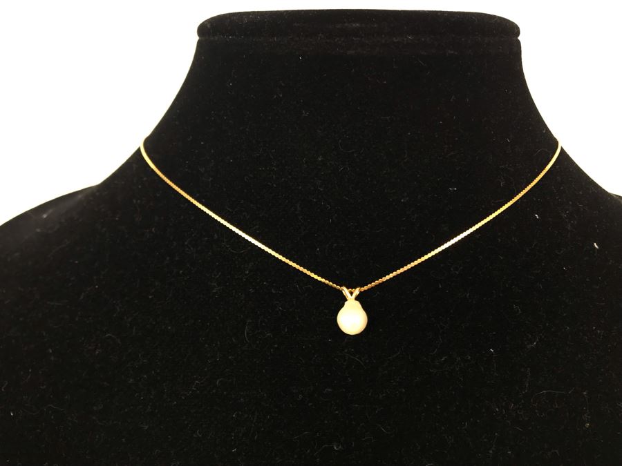 14K Gold Necklace With Pearl Pendant 1.7g [Photo 4]