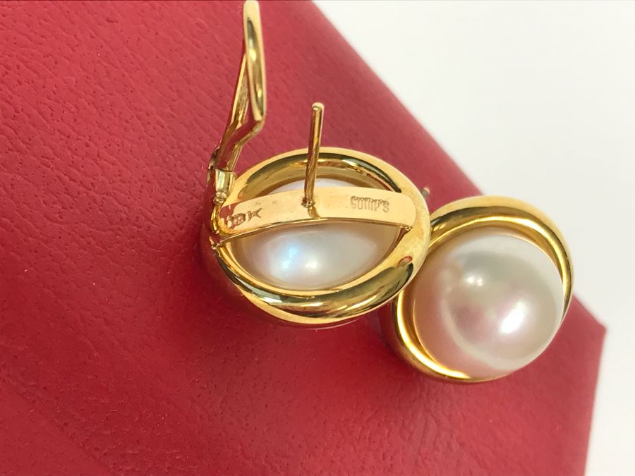 18K Gold GUMPS Pearl Earrings In Original Box 17g [Photo 7]