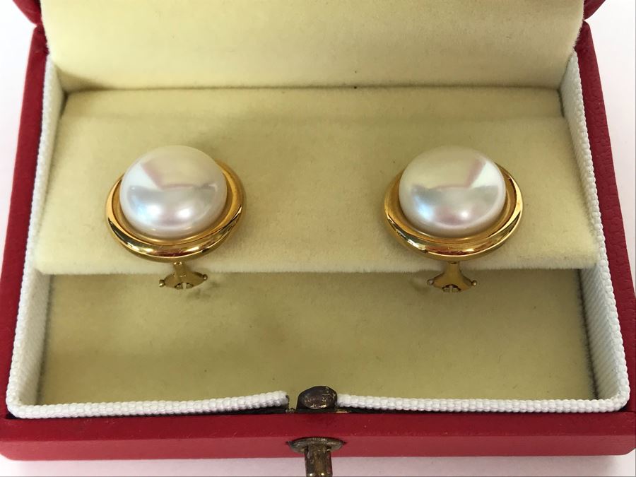 18K Gold GUMPS Pearl Earrings In Original Box 17g [Photo 3]