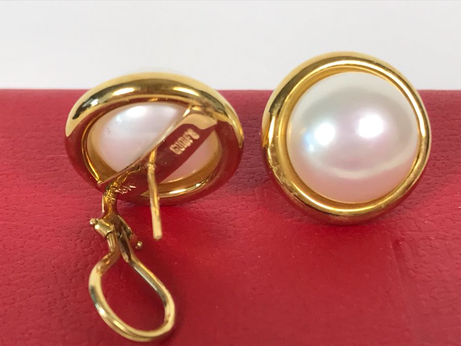 18K Gold GUMPS Pearl Earrings In Original Box 17g [Photo 6]