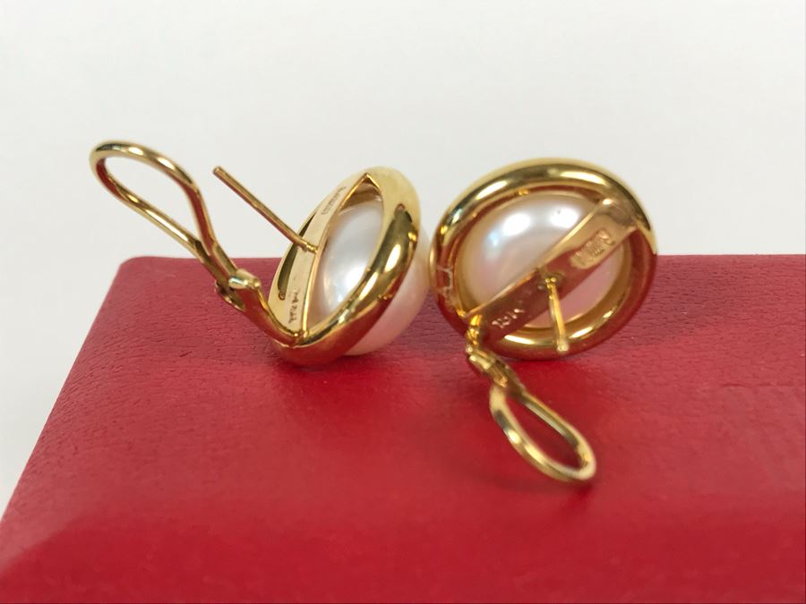 18K Gold GUMPS Pearl Earrings In Original Box 17g [Photo 8]