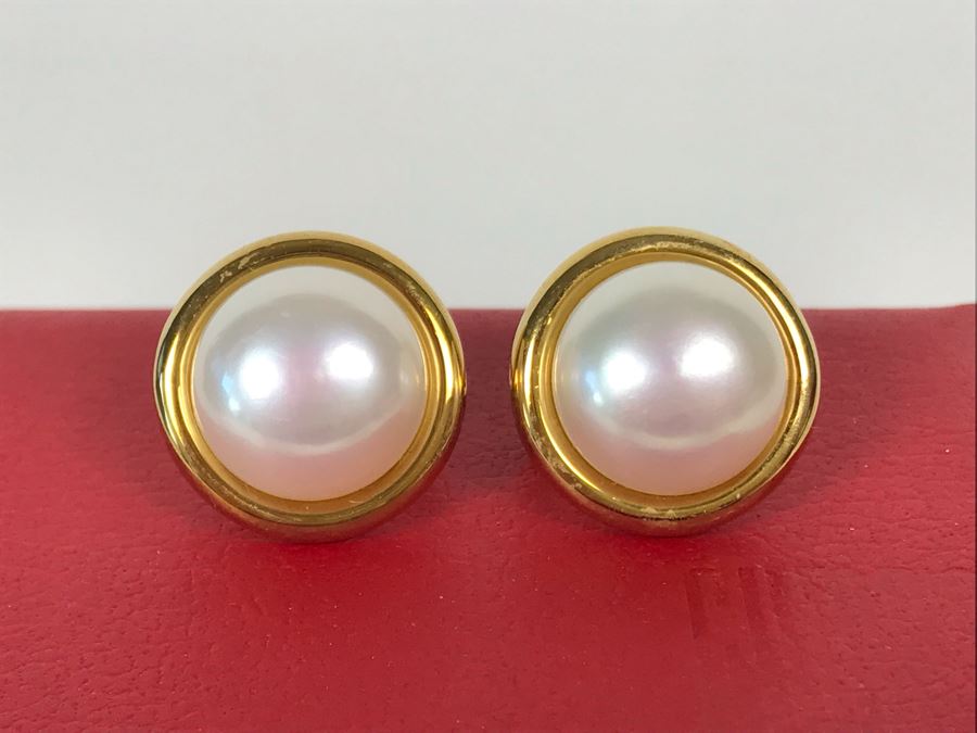 18K Gold GUMPS Pearl Earrings In Original Box 17g [Photo 4]
