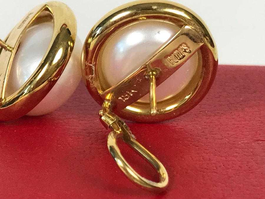 18K Gold GUMPS Pearl Earrings In Original Box 17g [Photo 9]