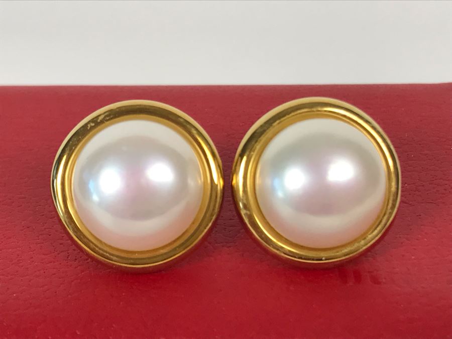 18K Gold GUMPS Pearl Earrings In Original Box 17g [Photo 5]