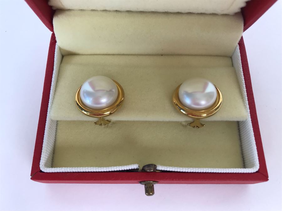 18K Gold GUMPS Pearl Earrings In Original Box 17g [Photo 2]