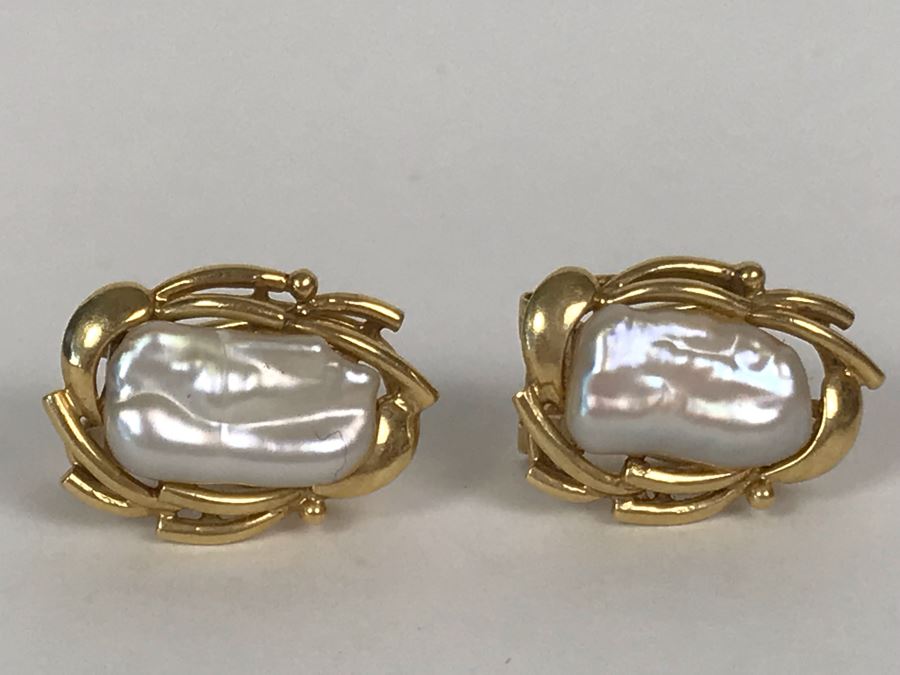 14K Gold Pearl Earrings Pierced 4.6g [Photo 2]