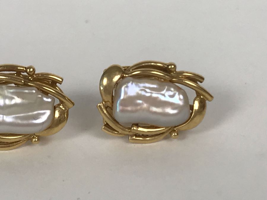 14K Gold Pearl Earrings Pierced 4.6g [Photo 4]
