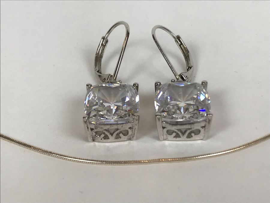Sterling Silver CZ Earrings And Sterling Silver Necklace 9.7g [Photo 5]