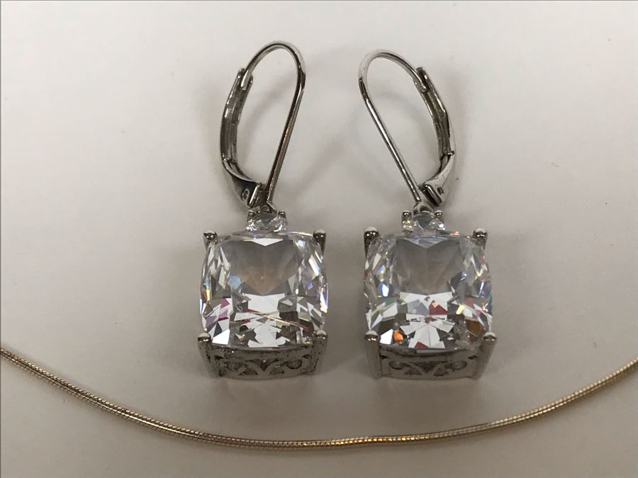 Sterling Silver CZ Earrings And Sterling Silver Necklace 9.7g [Photo 4]