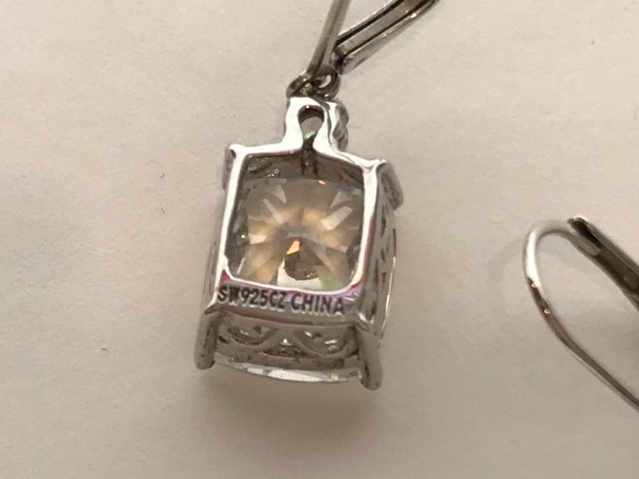 Sterling Silver CZ Earrings And Sterling Silver Necklace 9.7g [Photo 7]