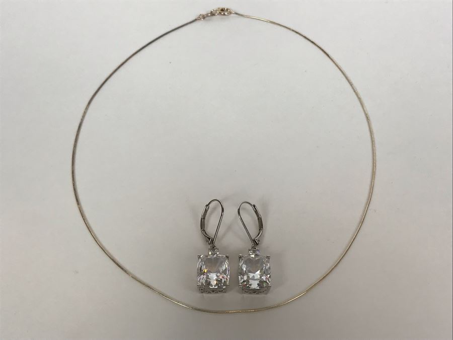 Sterling Silver CZ Earrings And Sterling Silver Necklace 9.7g [Photo 2]