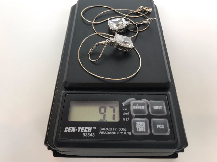 Sterling Silver CZ Earrings And Sterling Silver Necklace 9.7g [Photo 8]