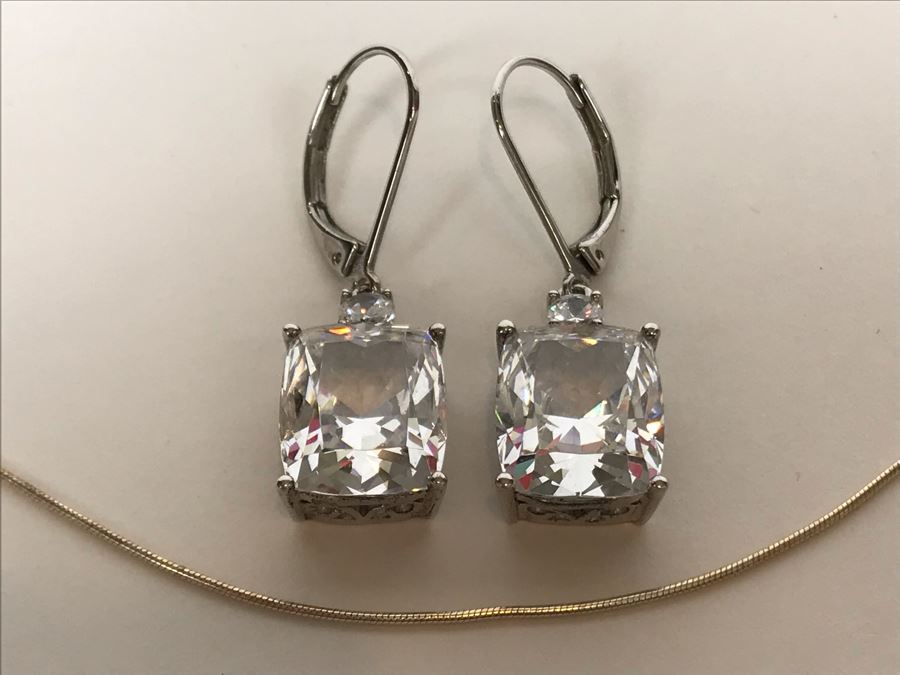 Sterling Silver CZ Earrings And Sterling Silver Necklace 9.7g [Photo 3]