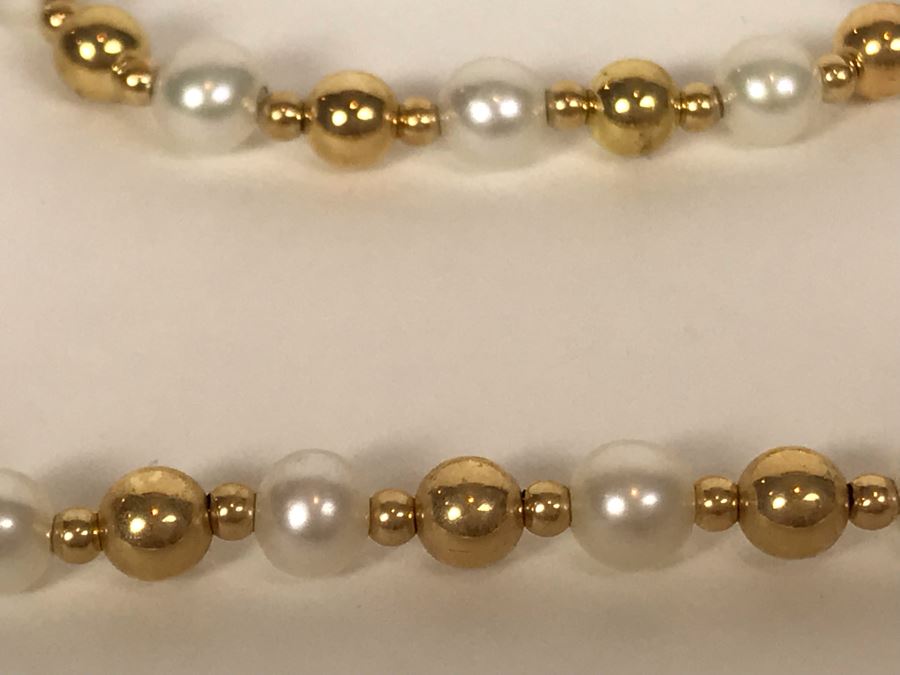 14K Gold Pearl Necklace With Matching 14K Gold Pearl Bracelet 17.7g [Photo 5]