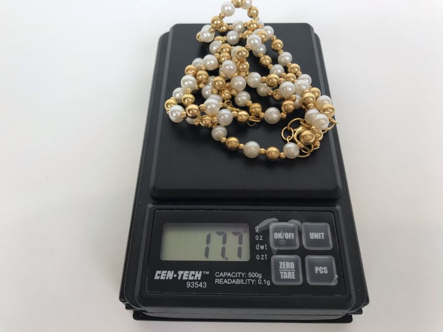 14K Gold Pearl Necklace With Matching 14K Gold Pearl Bracelet 17.7g [Photo 10]