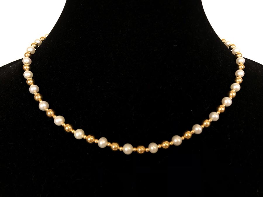 14K Gold Pearl Necklace With Matching 14K Gold Pearl Bracelet 17.7g [Photo 9]