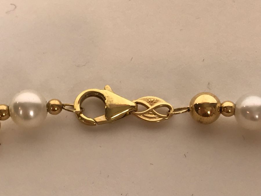 14K Gold Pearl Necklace With Matching 14K Gold Pearl Bracelet 17.7g [Photo 6]