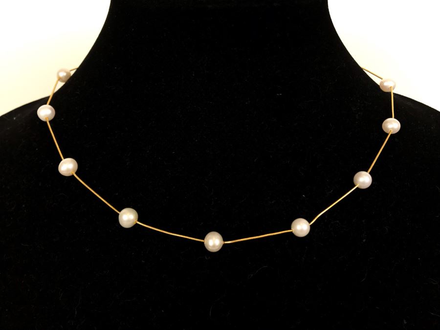 14K Gold Pearl Necklace 8.2g [Photo 1]