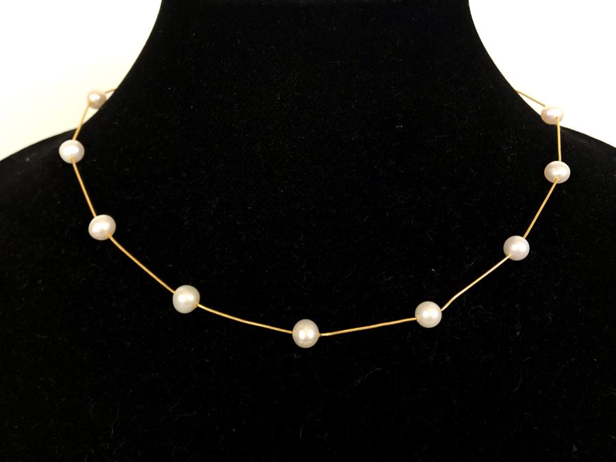 14K Gold Pearl Necklace 8.2g [Photo 2]