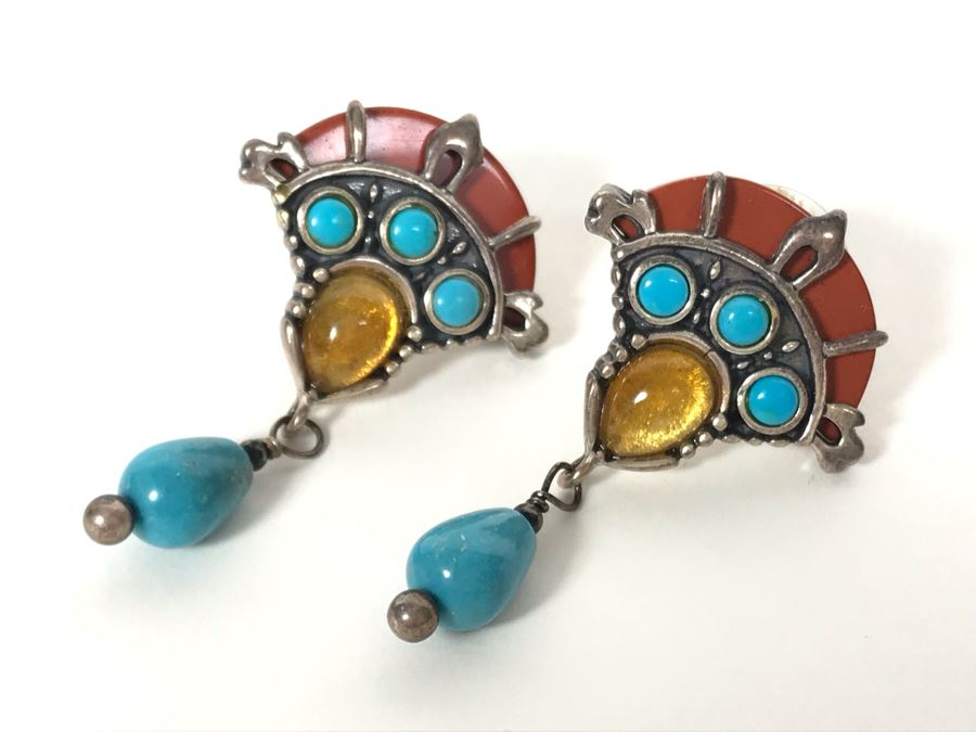 Signed Sterling Silver Native American Earrings CP 10g [Photo 1]