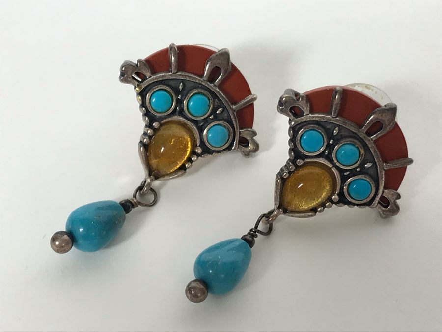 Signed Sterling Silver Native American Earrings CP 10g [Photo 2]