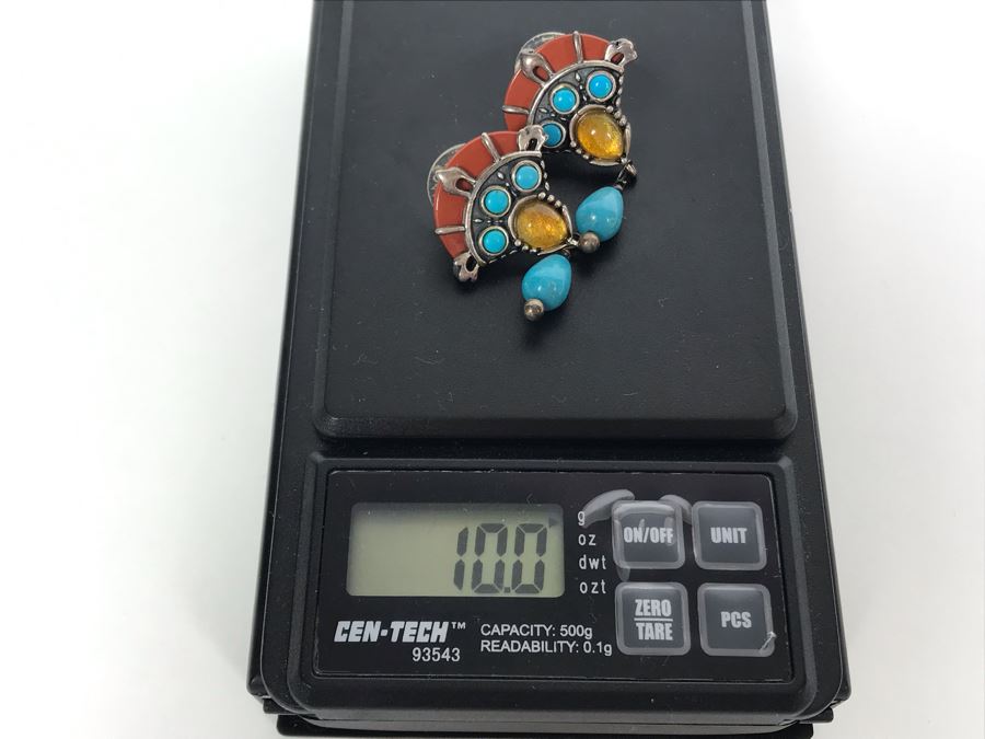 Signed Sterling Silver Native American Earrings CP 10g [Photo 5]