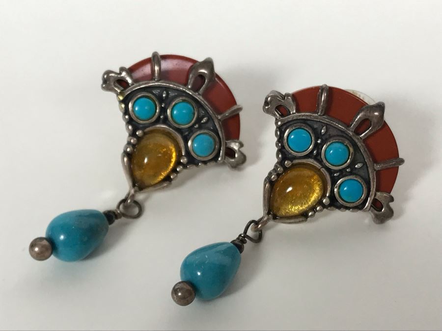 Signed Sterling Silver Native American Earrings CP 10g [Photo 6]