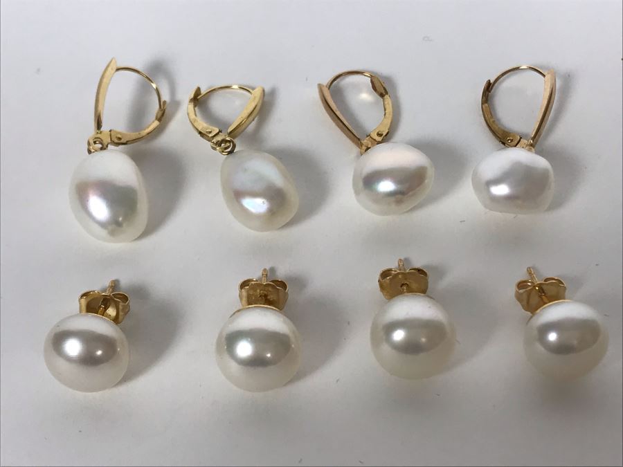 (4) Pairs Of Pearl 14K Gold Earrings 14g [Photo 4]