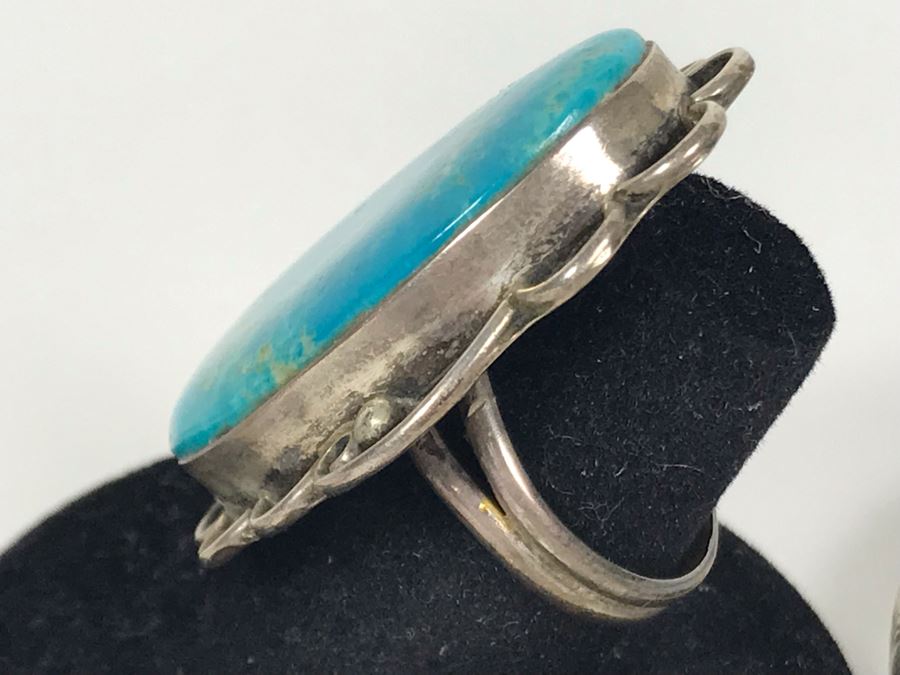 Pair Of Sterling Silver Bracelets (36g) And Turquoise Ring Size 6.5 [Photo 7]