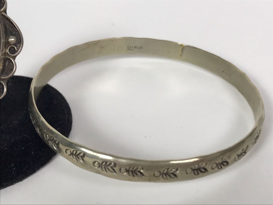 Pair Of Sterling Silver Bracelets (36g) And Turquoise Ring Size 6.5 [Photo 4]