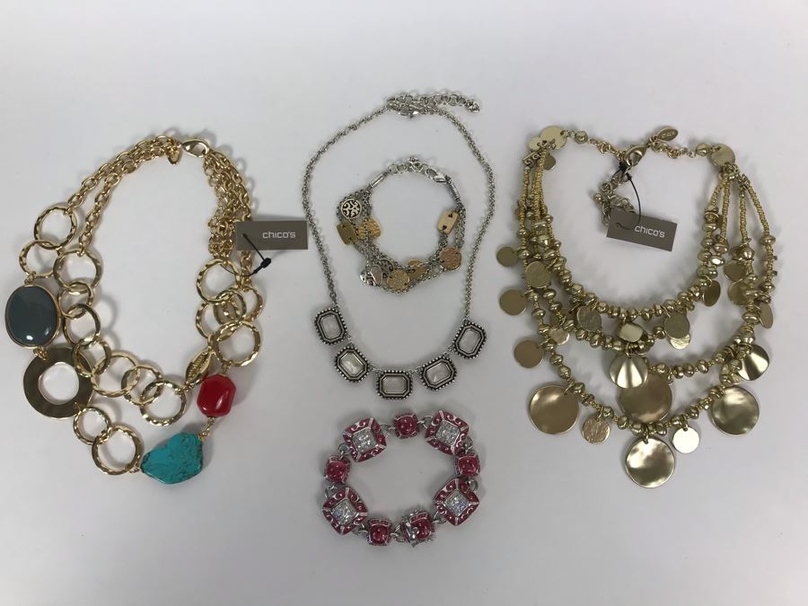 JUST ADDED - (2) New Chico's Necklaces (Retails $138), Brighton Necklace And Bracelet And Lauren G Adams Bracelet    [Photo 2]