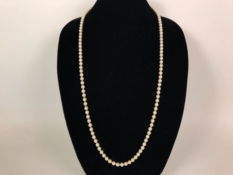 Long Pearl Necklace With 14K Gold Clasp 34'L [Photo 5]