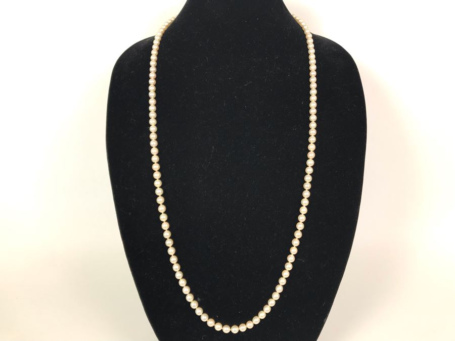 Long Pearl Necklace With 14K Gold Clasp 34'L [Photo 4]
