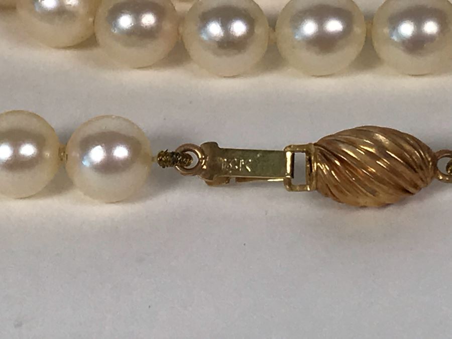 Long Pearl Necklace With 14K Gold Clasp 34'L [Photo 9]