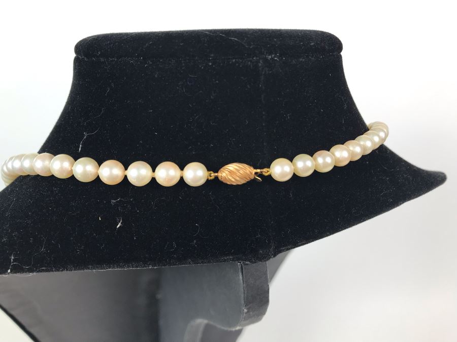 Long Pearl Necklace With 14K Gold Clasp 34'L [Photo 6]