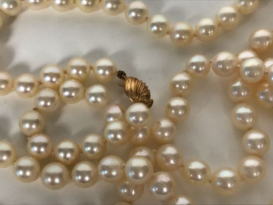 Long Pearl Necklace With 14K Gold Clasp 34'L [Photo 7]